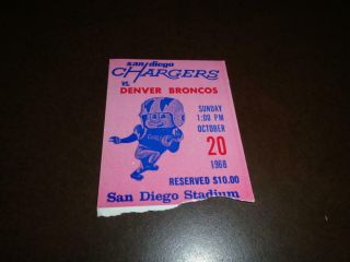 1968 Denver Broncos At San Diego Chargers Afl Football Ticket Stub