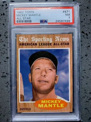 1962 Topps 471 Mickey Mantle Psa 7 Nm All - Star (centered) Undergraded Looks 8