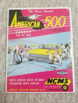 1965 Nascar Rockingham American 500 Race Program Curtis Turner Win