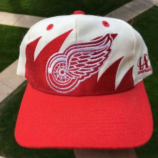 Vtg 90s Logo Athletic Detroit Red Wings Sharktooth Snapback Hat Nhl