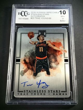 Trae Young 2018 Panini Impeccable Stainless Stars Auto /99 Rc Bgs Bccg Graded 10