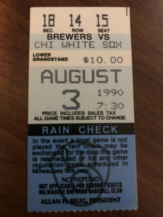 Frank Thomas - 1st Mlb Career Hit/ticket Stub/1990/chicago White Sox@milw.  Brewers