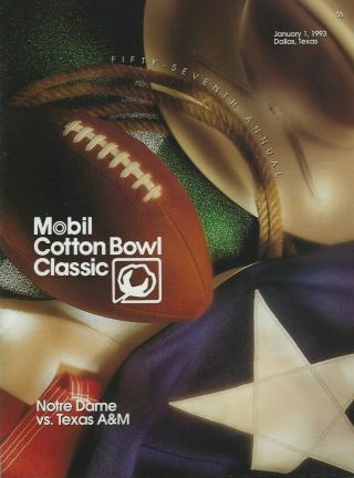 1993 Cotton Bowl Program Notre Dame Vs Texas A&m,  Lou Holtz,  Jerome Bettis