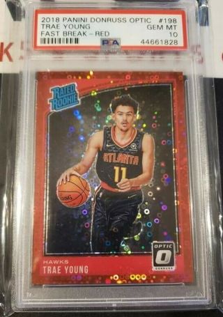2018 - 19 Optic Fast Break Trae Young Rc Red Prizms 85/85 Psa 10 Hawks Rookie Ssp