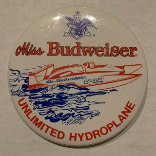 1979 Miss Budweiser U - 12 Unlimited Hydroplane Racing Button Anheuser Busch Beer