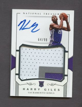 2017 - 18 Panini National Treasures Harry Giles 3 - Color Rookie Patch Auto Rc 64/99