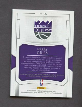 2017 - 18 Panini National Treasures HARRY GILES 3 - COLOR ROOKIE PATCH AUTO RC 64/99 2
