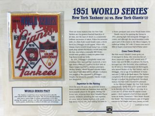 1951 World Series Patch Card Willabee & Ward York Yankees Vs York Giants