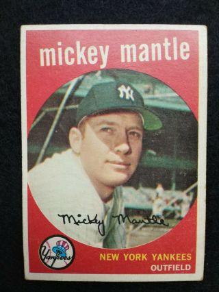 Mickey Mantle 1959 Topps 10 Vintage Yankee Card 1959 Mickey Mantle Vg - Ex,