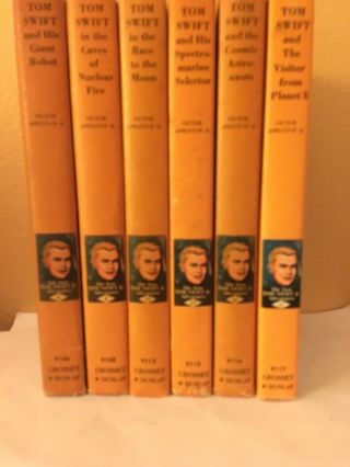 6 Good Set Of Tom Swift Jr.  Adventure Books - Hb 4 8 12 15 16 17 Yellow Hb Pc