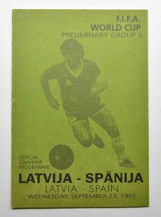 1992 Fifa World Cup Preliminary Group 3 Latvia Vs Spain Football Programme