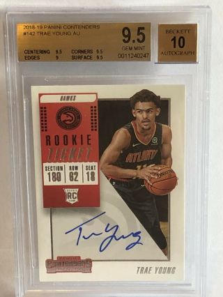 Bgs 9.  5 10 Trae Young 2018 - 19 Contenders Rookie Ticket Auto Autograph 142 Hawks