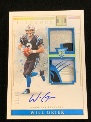 2019 Impeccable Will Grier Glove And Helmet Dual Patch On Card Auto /15 Panthers