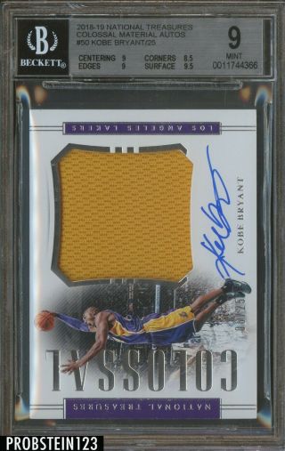 2018 - 19 National Treasures Colossal Kobe Bryant Lakers Jersey Auto /25 Bgs 9