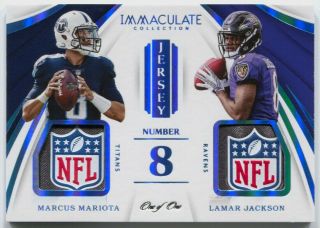 2018 Immaculate Lamar Jackson Rc Mariota Number 2x Nfl Shield Tag Patch 1/1