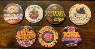 7 1982 - 1986 Iowa Hawkeye Football Bowl Badge Pins Rose Peach Gator Freedom