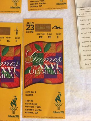 Olympics Ticket Stubs Atlanta 1996 Swimming Volleyball Diving Waterpolo Rowing 3