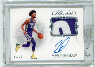 2018 - 19 Panini Flawless Rookie Patch Auto Marvin Bagley Iii Kings /25 Rpa