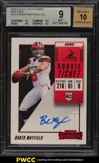 2018 Panini Contenders Red Zone Baker Mayfield Rookie Rc Auto 101 Bgs 9 (pwcc)