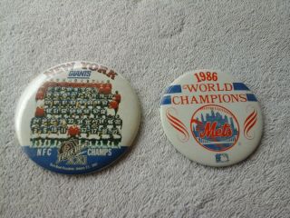 Vtg York Mets 1986 World Series Champions 3 " Pinback Button & Giants Nfc Xxi
