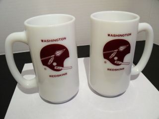 Vintage 1960 ' s Washington Redskins NFL - Milk Glass Mugs X 2 - Arrow Design 2