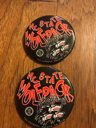 2 Vintage 1990 ' s North Carolina State Wolfpack Buttons Pins NCAA Tag Express 2