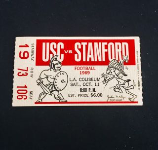 1969 Usc Trojans Vs Stanford Indians Ticket Stub Seat 106