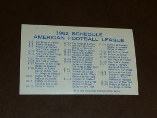 1962 American Football League Afl Schedule Pearl Beer