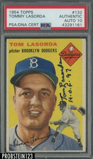 1954 Topps 132 Tommy Lasorda Dodgers Rc Rookie Hof 97 Signed Psa/dna 10 Auto