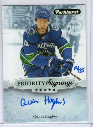19 - 20 Upper Deck Fall Expo Quinn Hughes Priority Signings Auto 19/25 Ps - Qh