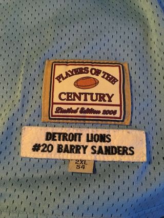 Men’s Vintage Jeff Hamilton Barry Sanders Players Of The Century Jersey Sz 54 3