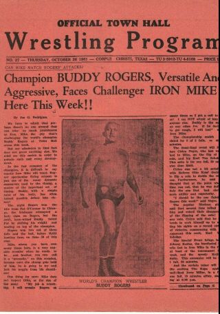Corpus Christi Wrestling Program: Buddy Rogers,  Iron Mike Dibiase,  Hiro Matsuda