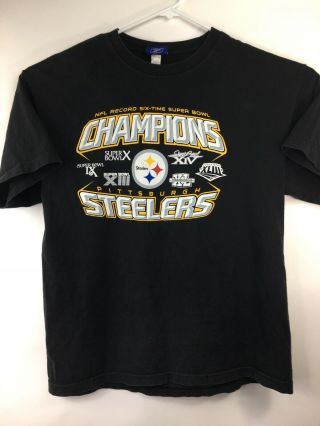 Pittsburgh Steeler Nfl Record Six - Time Bowl Champions T - Shirt Large