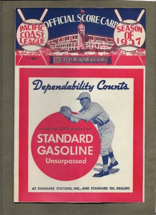 1937 Baseball Score Card Oakland Vs Los Angeles Wrigley Field
