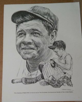 Babe Ruth Pencil Drawing Print Baseball Boston Red Sox York Yankees