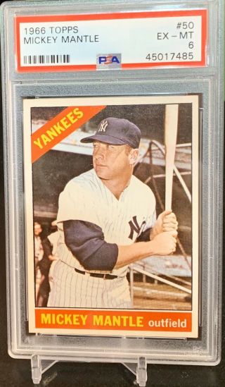 Mickey Mantle 1966 Topps 50 Psa 6 Ex - Mt York Yankees Sharp
