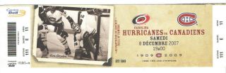 2007 - 08 Montreal Canadiens Nhl Hockey Ticket Vs Hurricanes Ken Dryden 57/100