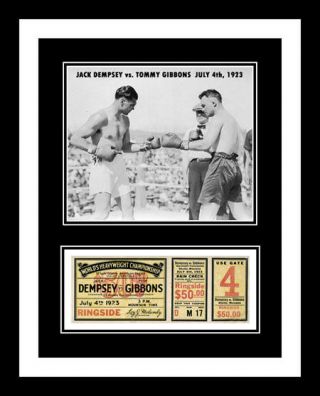 1923 Jack Dempsey Vs Tommy Gibbons Boxing Ticket Display