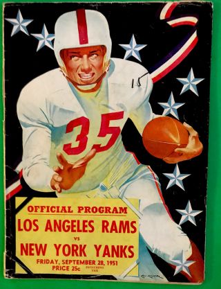 1951 Sept 28.  Los Angeles Rams Vs York Yanks Football Program