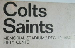 1967 Baltimore Colts Orleans Saints Football Game Program 2