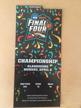 2018 Ncaa Men’s Final Four Championship Game Ticket Stub Michigan Villanova