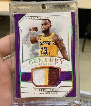 Lebron James 2018 - 19 National Treasures Gold Game Worn 3 Color Century Patch /10
