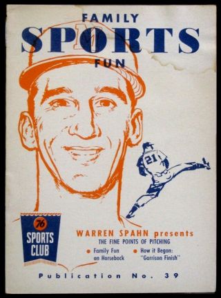 1957 - 59 Union Oil 76 Sports Club Booklet 39 Warren Spahn - Milwaukee Braves