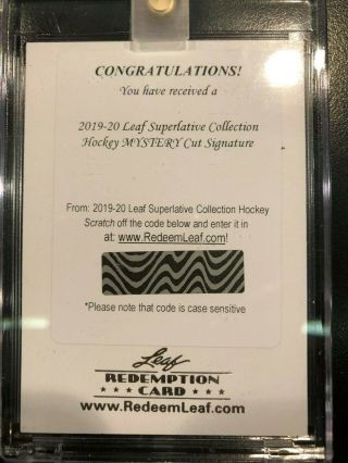 2019 - 20 Leaf Superlative Mystery Cut Signature Redemption Card