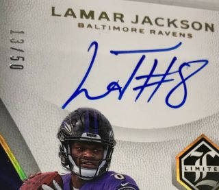 Lamar Jackson 2018 Panini Limited Rookie Patch Autograph Rpa /50 130 Sp On - Card