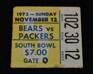 1972 Chicago Bears Vs Green Bay Packers - November 12th Game Ticket