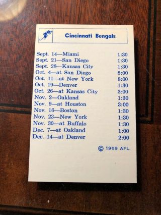 1969 Cincinnati Bengals AFL Football Roster Schedule American Motors 2