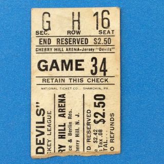 Jersey Devils Ehl Ticket Stub Only Game 34 Eastern Hockey League