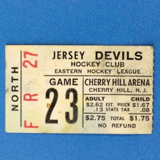 Jersey Devils Ehl Ticket Stub Only Game 23 1972 Eastern Hockey League