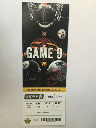 Pittsburgh Steelers Vs England Patriots December 16,  2018 Ticket Stub